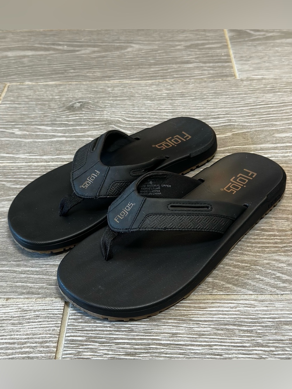 Flojos Ryan Men's Sandal Black Comfort Memory Foam Flip Flops Size 8 Beach Shoe
